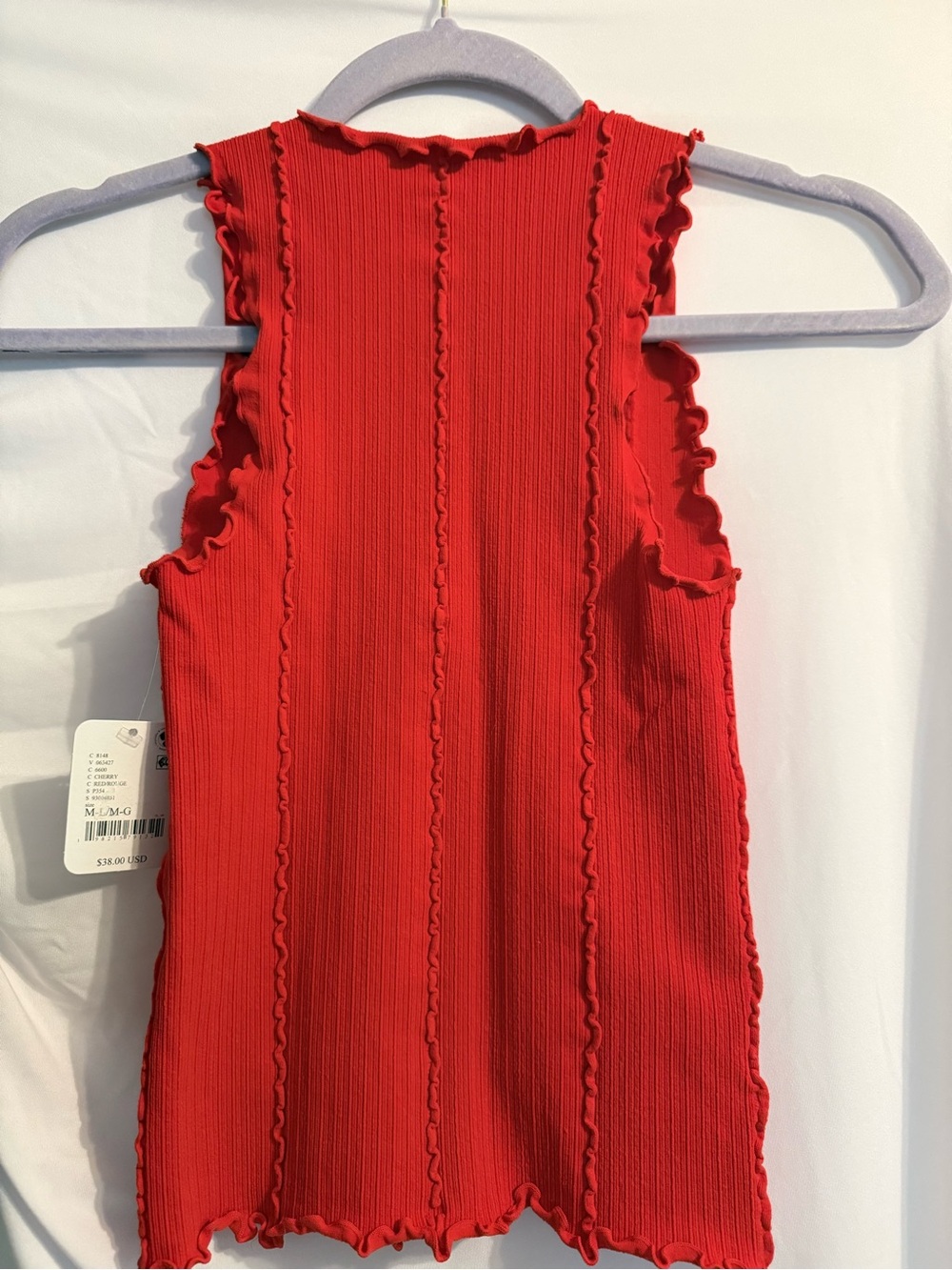 Free People - Intimately - Ribbed Ruffle Tank - Red - Picture 2 of 3